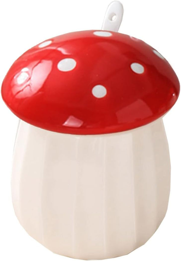 Ceramic Mushroom Shape Sugar Bowl, Spice Jar Seasoning Pot with Lid and Spoon
