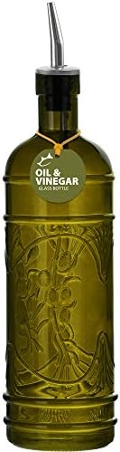 Couronne Company Olive Branch Recycled Glass Oil or Vinegar Bottle, 11 Inch Tall, 16.1 Ounce, Vintage Green