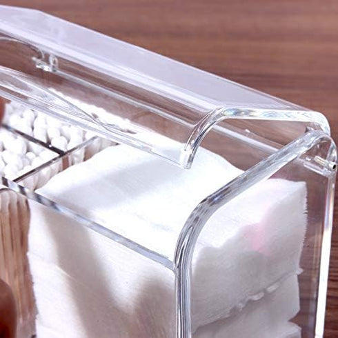 Sooyee Qtip Holder Dispenser for Cotton Ball, Swab, Round Pads, 3 Compartment Plastic Apothecary Jars