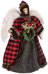 Glitzhome Handmade Plaid Angel Figurine Christmas Treetop Ornament, 12" H, Red & Black