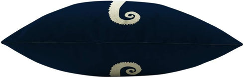 Mugod Sea Horse Decorative Throw Pillow Cover, White and Navy Blue, 18x18 Inch Cotton Linen Cushion