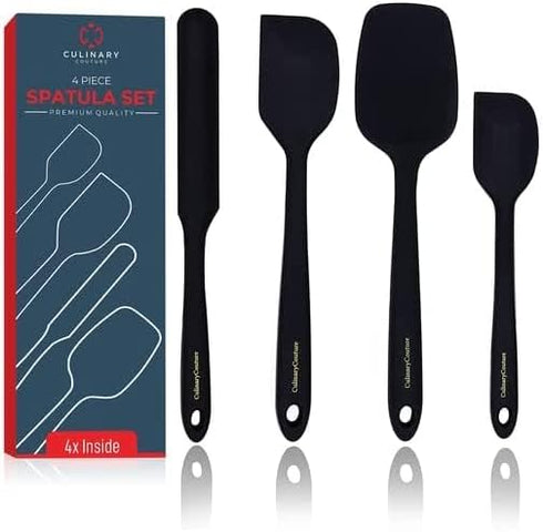 Culinary Couture 4-Piece Black Silicone Baking Spatula Set - Rubber Spatulas Silicone Heat Resistant up to 608°F, BPA-Free - Silicone Spatula Set for Nonstick Cookware - Silicone Baking Utensils