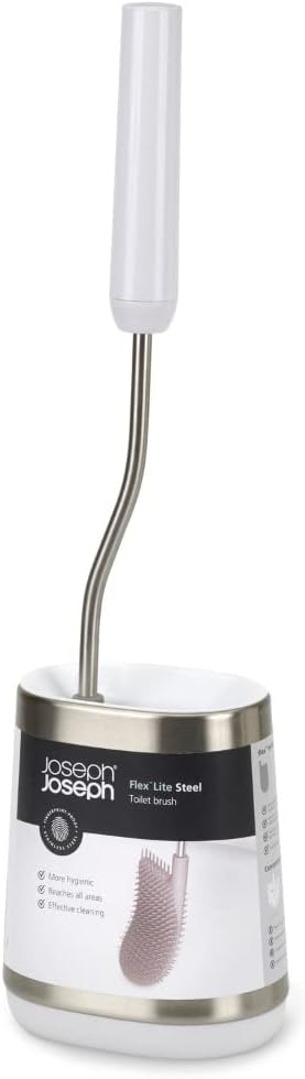 Slimline Set, Joseph Joseph Flex Lite Silicone Toilet Brush with Holder Flexible Head, drip, Anti-Clog deep Clean