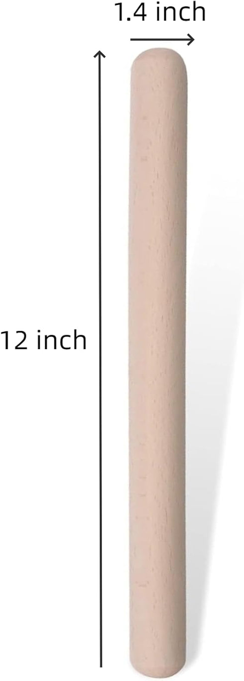 12-inch Wooden Rolling Pin for Baking, French Wood Dough Roller for Pizza, Pie, Cookie, and Pastry
