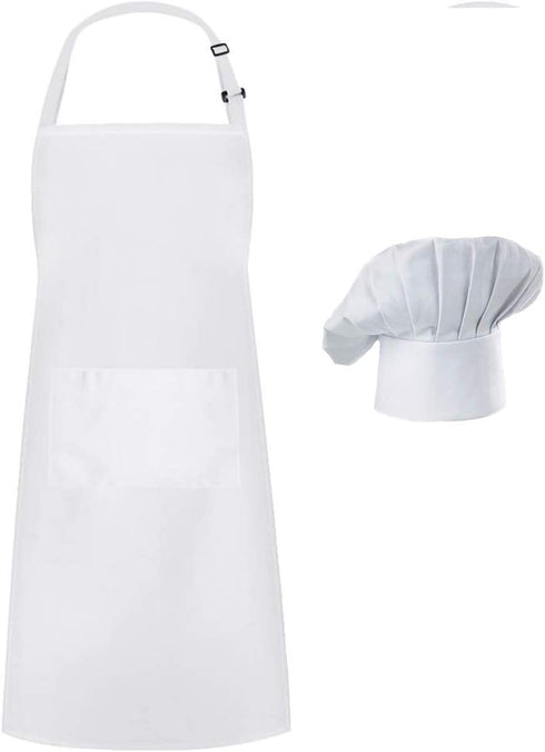 Hyzrz Chef Apron Hat Set - Adjustable Kitchen Apron with Butcher Hat for Men and Women, Father's Gift in White