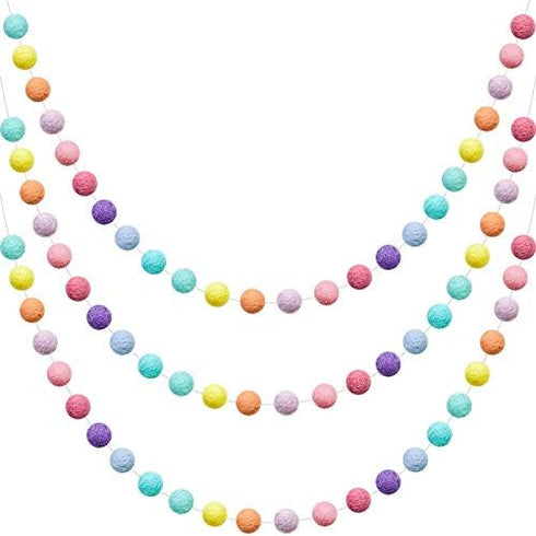 WILLBOND 3 Pieces Wool Felt Rainbow Ball Garland, 6.5 ft Long Colorful Pom Pom Garland for Easter, Halloween
