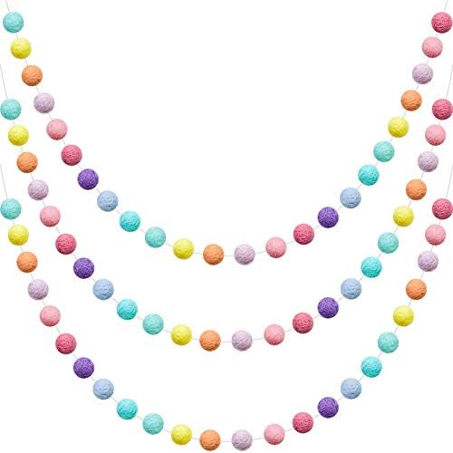 WILLBOND 3 Pieces Wool Felt Rainbow Ball Garland, 6.5 ft Long Colorful Pom Pom Garland for Easter, Halloween