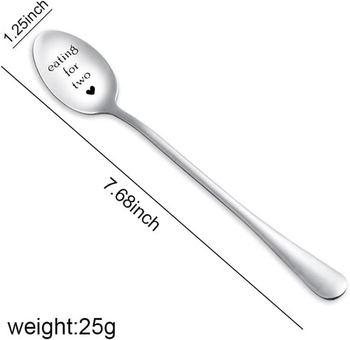 Mothers Day Birthday Gifts Spoon for New Pregnant Mom Mama Gifts for Women After Birth, Daughter Sister BFF Pregnancy Gifts for Wife Girlfriend, Eating for Two Cute Engraved Serving Spoons