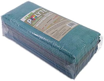 12 Pack 16x28 POLYTE Premium Microfiber All-Purpose Ribbed Terry Kitchen Towel, (Blue, Gray, Teal, in)