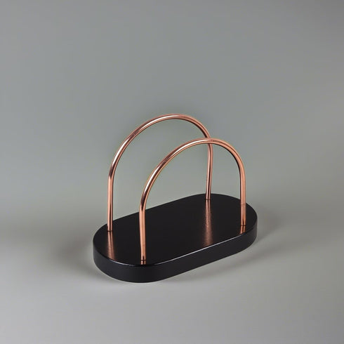 Wood Napkin Holder for Tabletop, Chestnut Wood with Black Copper Wire, Tissue Paper Dispenser