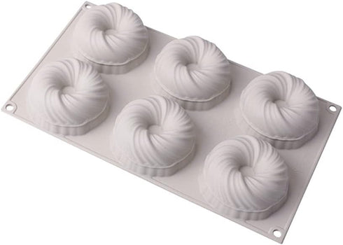 6 Cavity Swirl Shapes Silicone Cake Mold, Baking Tools for Chocolate Cookies and Ice Cream