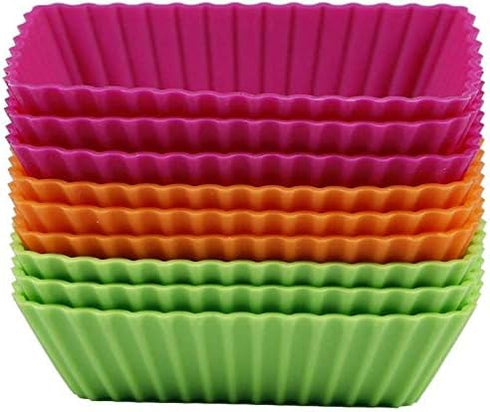 Webake Jumbo Cupcake Liners - Rectangular 4.3 Inch Silicone Baking Cups, Reusable Muffin Cups (Pack of 12)