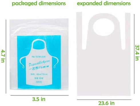 Disposable Aprons (50 Count) - Waterproof Plastic Apron for Painting, Cooking, Housework, and Picnics