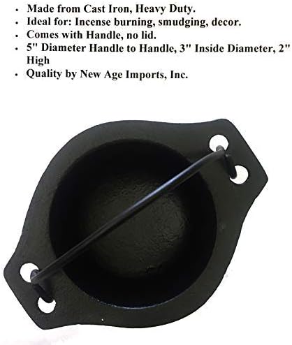 Cast Iron Cauldron w/Handle, Ideal for Smudging, Incense Burning, Candle Holder, 5" Diameter