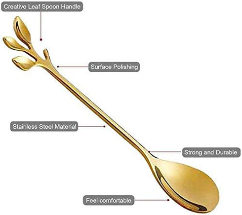 Stainless Steel Leaf Coffee Spoon - SZBAIDEKJ 10 Pcs Creative Dessert Spoons for Mixing & Stirring