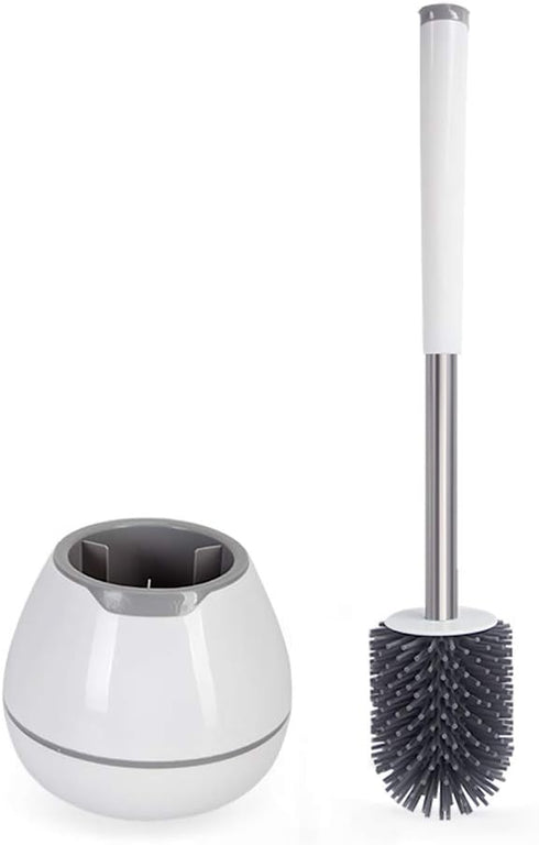 BOOMJOY Toilet Brush and Holder Set, Silicone Toilet Bowl Cleaner with Tweezers, Bathroom Accessories - White
