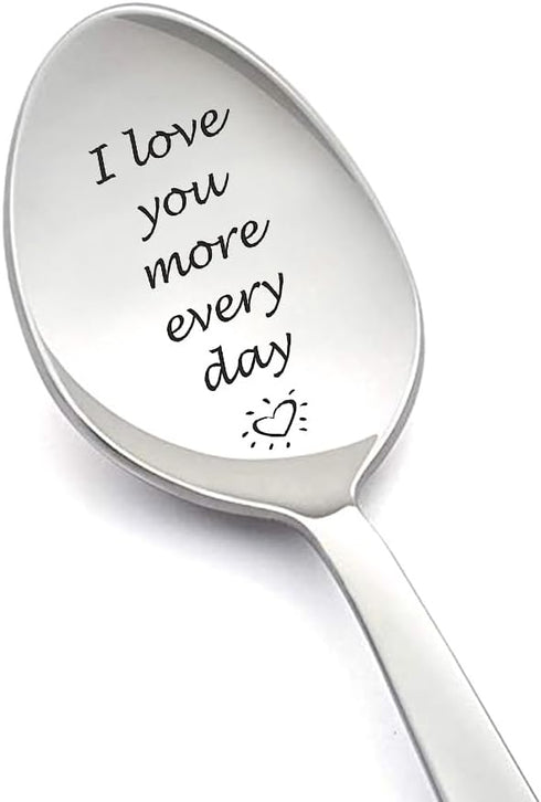 Couples Gifts Spoon for Boyfriend Girlfriend, I Love You More Every Day Gift Spoons for Coffee Tea Lovers