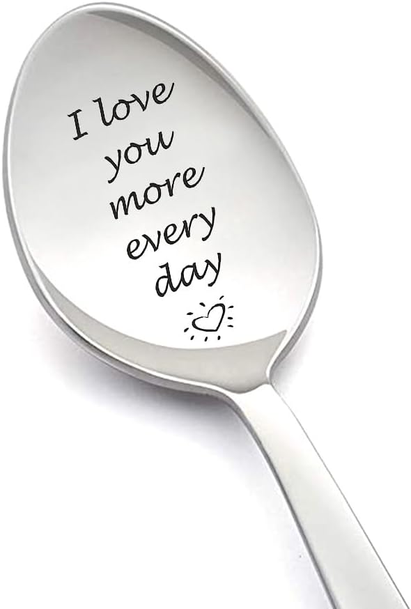 Couples Gifts Spoon for Boyfriend Girlfriend, I Love You More Every Day Gift Spoons for Coffee Tea Lovers