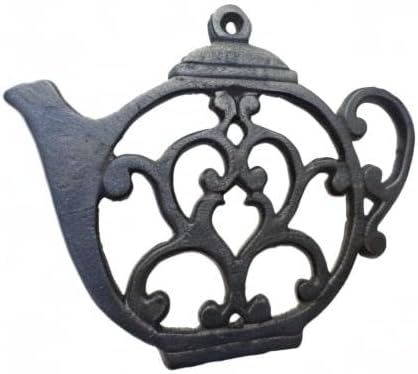 Teapot Cast Iron Trivet for Hot Pots, Kitchen & Dining Table, Black, 8 by 6.1 Inches, Gift for Home Decor