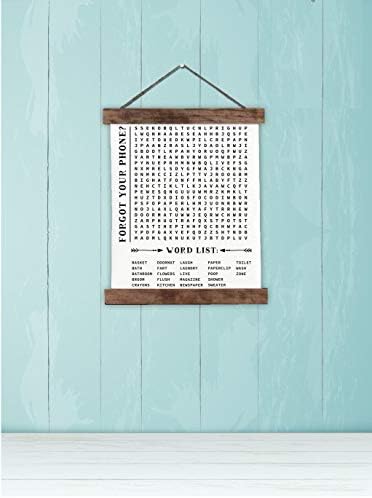 Wood & Canvas Wall Hanging Bathroom Word Search, Forgot Phone Wall Art 12x14.5-Inch