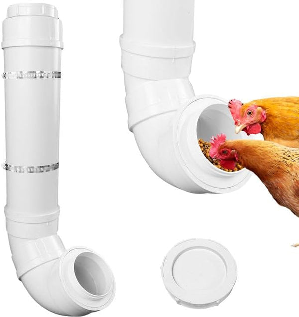BOUTICOL Automatic Chicken Feeder with 2 Covers Duty PVC Pipe No Waste Chicken