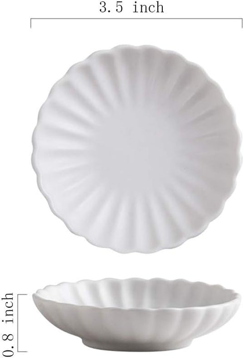 Gaolinci 3.5 Inches Flower Shape Ceramic Sauce Dish, Mini Side Seasoning Dish, Set of 4 Porcelain Small Saucer Dishes