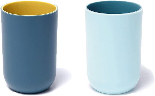 Unbreakable Reusable Drinking Cups Set of 2, Plastic Toothbrush Tumblers 300 ml/10.5 oz, Dishwasher Safe