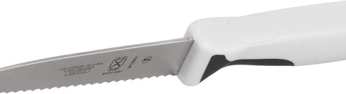 Mercer Culinary M19901P Millennia Paring Knife, 3-Inch Slim Serrated, Black Handle