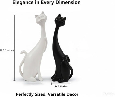 masteymoh Pack 2, (2 Cat Figurines of Black Resin Cat Statues Minimalist Modern Abstract Cat Sculptures for Bookshelf