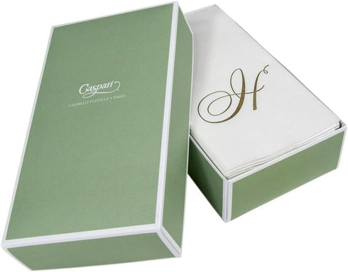 Caspari Pack of 24 White Pearl & Gold Paper Linen Guest Towel Napkins, Letter H