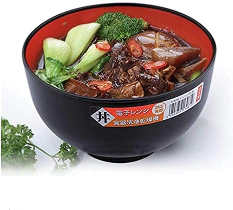 JapanBargain Set of 2 Japanese Large Ramen Bowls, 38oz, Black and Red Lacquer Plastic, Microwave Safe