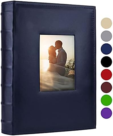 Vienrose Photo Album, 4x6 300 Photos with Memo Area, Leather Cover Large Capacity Slip-in Pictures Book, Blue