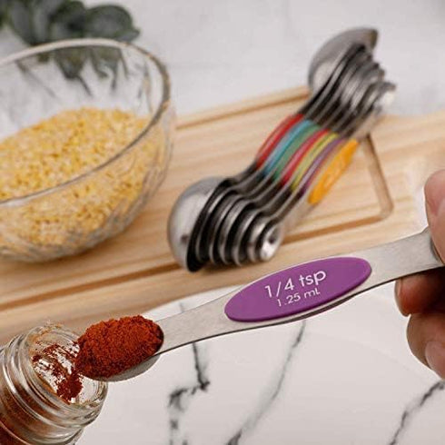Magnetic Measuring Spoons Set of 6, Stainless Steel Dual Sided Stackable Teaspoon for Dry and Liquid Ingredients