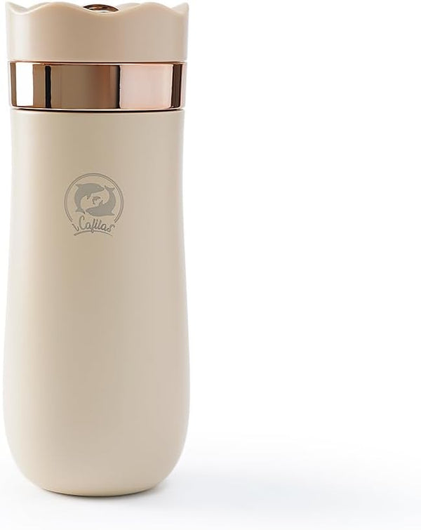 BENFUCHEN 12oz Travel Coffee Press, Vacuum Insulated Portable French Press in Beige