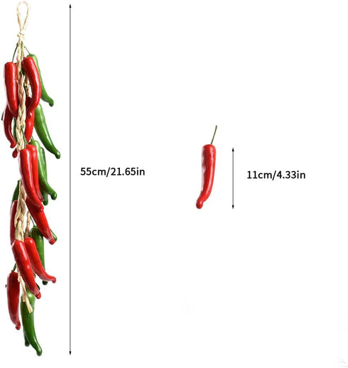 Artificial Hanging Pepper String 2 Sets, Lifelike Hot Chili Vegetable Fruit Garland for Home Kitchen Party Decoration