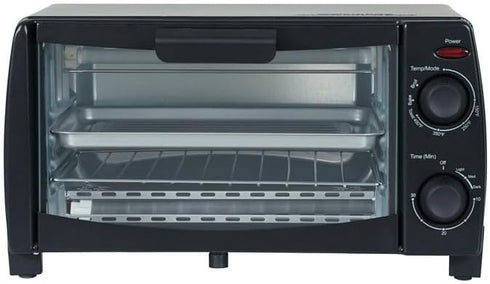 Dominion 4 Slice Toaster Oven Countertop, Retro Compact Design, Multi-Function, 1000 Watts, 30-Minute Timer, Black
