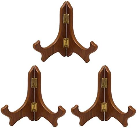 BANBERRY DESIGNS Walnut Wood Folding Easels, Premium Quality Display Plate Stand, 5 Inch, Set of 3 Pieces