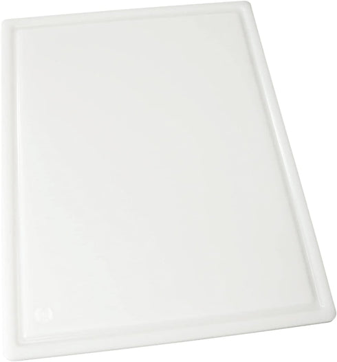 Winco Heavy-Duty Plastic Cutting Board with Groove, 12" x 18" x 1/2", White