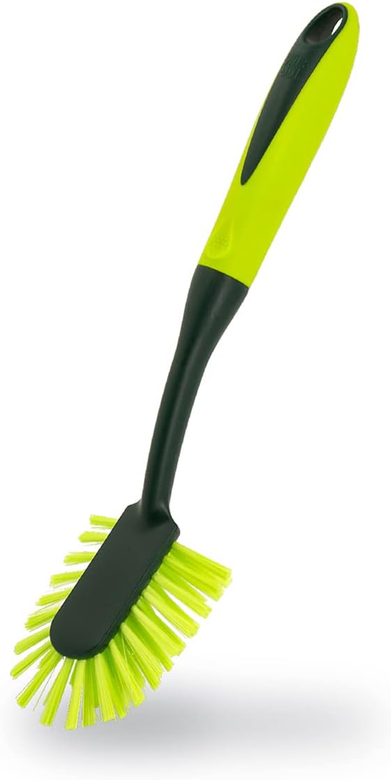 Pine-Sol Long Handle Dish Brush - Soft Bristle Kitchen Scrubber Safe for Non-Stick Cookware, Oblong