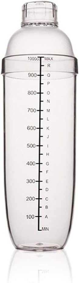 FEOOWV Plastic Cocktail Shaker, Transparent Drink Mixer Hand Shaker Cup with Scales, 33 oz / 1000cc