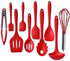 Kitchen Utensils Set, 10+1 Piece Silicone Heat-Resistant Non-Stick Cooking Tools in Red