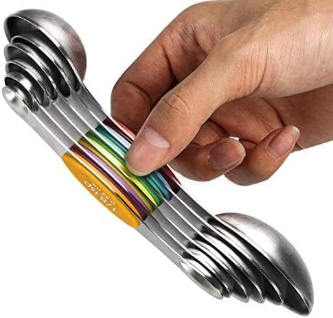 Magnetic Measuring Spoons Set of 6, Stainless Steel Dual Sided Stackable Teaspoon for Dry and Liquid Ingredients