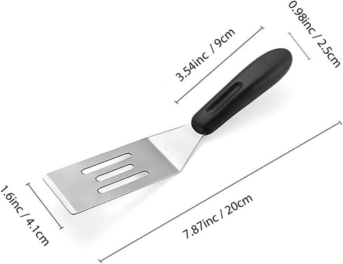 2 Pack Small Metal Spatula, Mini Stainless Steel Spatula for Flipping and Baking with Non-Slip Handle