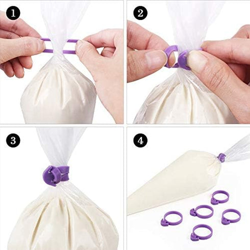 60 Pcs Reusable Pastry Bag Ties, Silicone Decoration Clips for Cake Piping, 15 Each Light Purple, Blue, Pink, Green