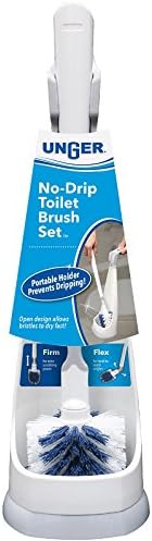 Unger No-Drip Toilet Brush Set, Flexible Neck Scrubber with Portable Caddy Holder for Bathroom Cleaning