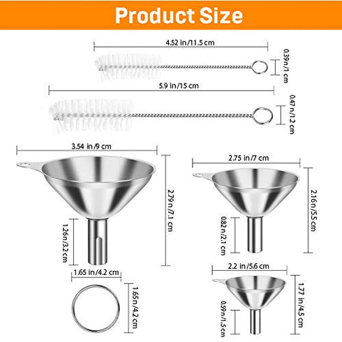 Kitchen Funnels for Filling Bottles, YGDZ 3pcs Small/Medium/Large Food Grade Stainless Steel Set for Essential Oil