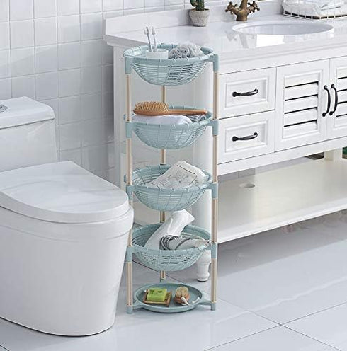 Multifunctional Plastic Storage Basket - Floor Tripod Kitchen Vegetable and Fruit Storage Rack Drain Rack (Green, 4