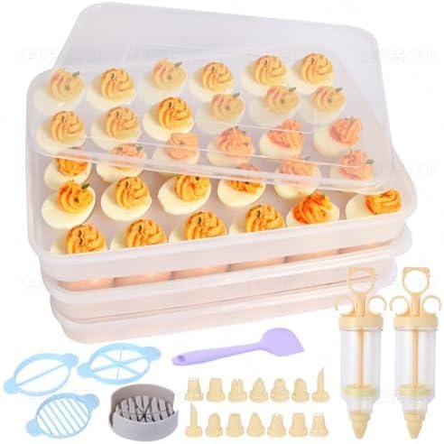 fertilfy 90 Deviled Egg Containers with Lid (Set 3),Plastic Easter Deviled Egg Tray