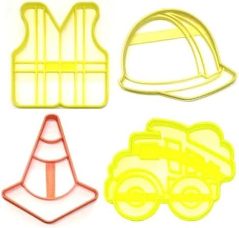 Construction Worker Equipment Safety Gear Set of 4 Cookie Cutters, 3D Printed Baking Tool Made in USA