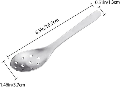 AOOSY Small Slotted Spoons,Modern Stylish Thick Heavy-weight Short handle Stainless Steel 10 Holes Durable Caviar Spoon for Soup Cereals Dips Curry Sauces Stews, Set of 2